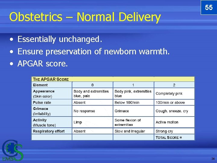 Obstetrics – Normal Delivery 55 • Essentially unchanged. • Ensure preservation of newborn warmth. Obstetrics – Normal Delivery 55 • Essentially unchanged. • Ensure preservation of newborn warmth.