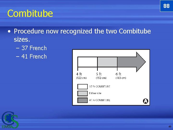 Combitube 88 • Procedure now recognized the two Combitube sizes. – 37 French – Combitube 88 • Procedure now recognized the two Combitube sizes. – 37 French –