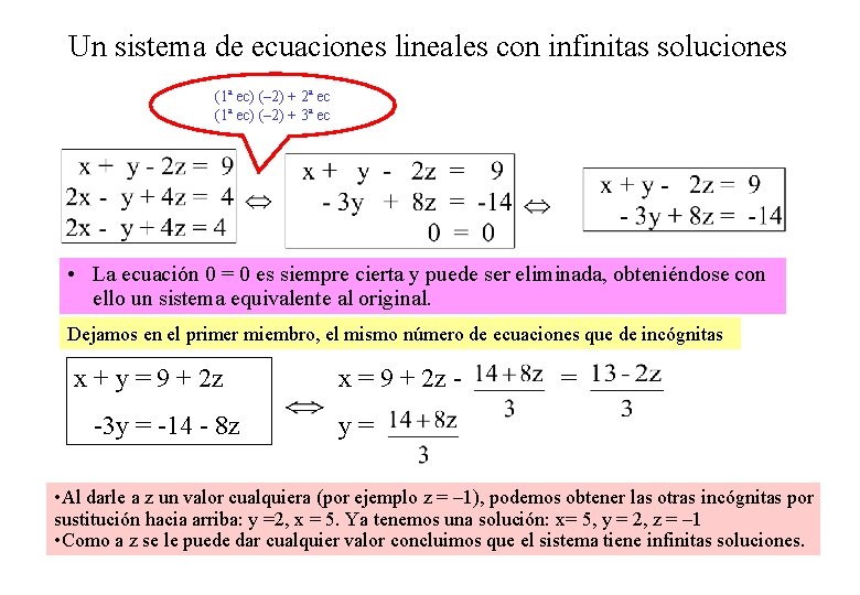 Un sistema de ecuaciones lineales con infinitas soluciones (1ª ec) (– 2) + 2ª