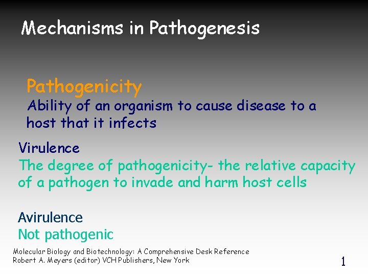 Mechanisms in Pathogenesis Pathogenicity Ability of an organism to cause disease to a host