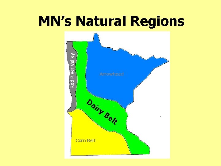 Red River Valley MN’s Natural Regions Arrowhead Da iry Corn Belt Be lt 