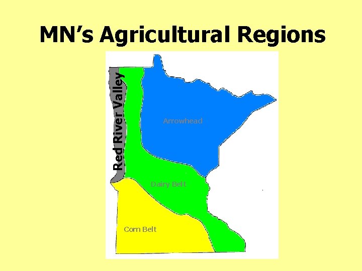 Red River Valley MN’s Agricultural Regions Arrowhead Dairy Belt Corn Belt 