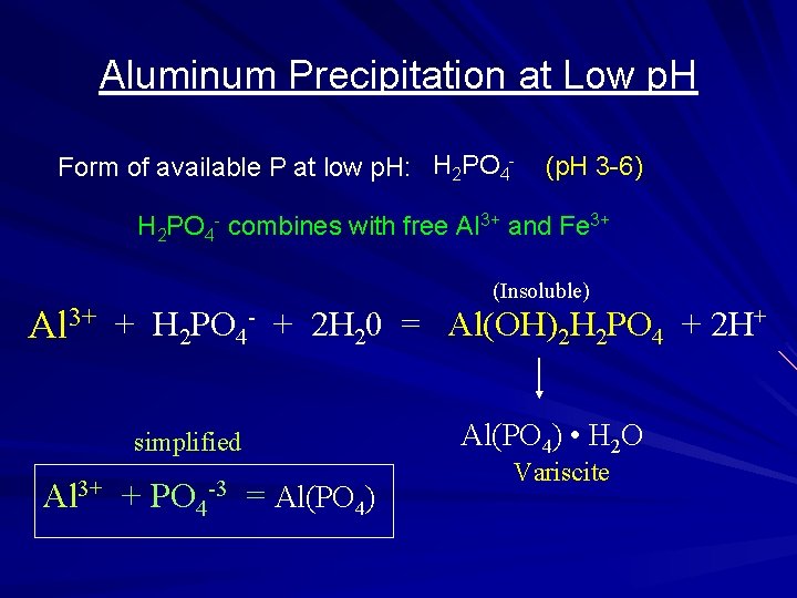 Aluminum Precipitation at Low p. H Form of available P at low p. H: