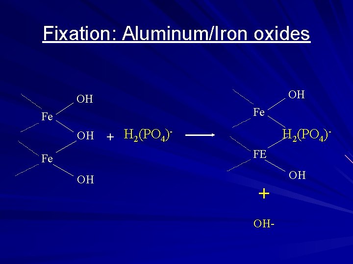 Fixation: Aluminum/Iron oxides OH OH Fe Fe OH H (PO ) + 2 4