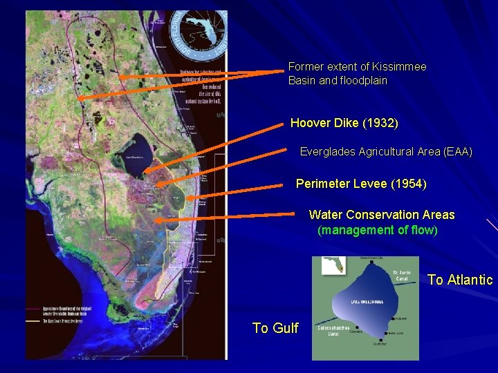 Former extent of Kissimmee Basin and floodplain Hoover Dike (1932) Everglades Agricultural Area (EAA)