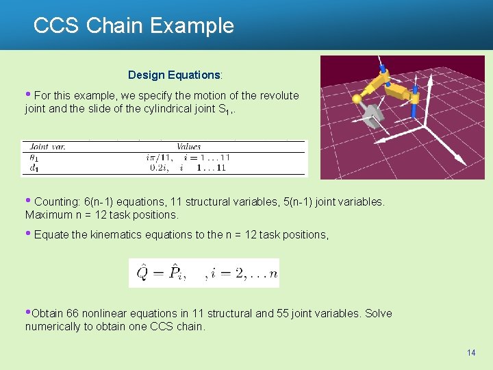 CCS Chain Example Design Equations: • For this example, we specify the motion of