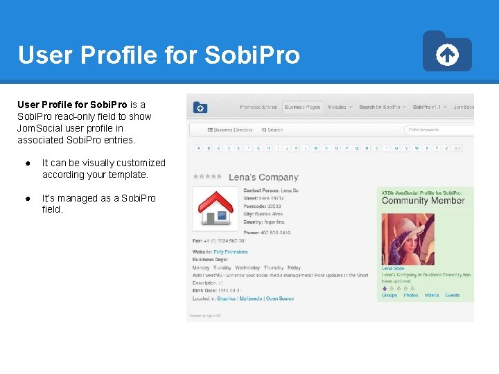 User Profile for Sobi. Pro is a Sobi. Pro read-only field to show Jom.