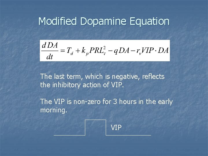 Modified Dopamine Equation The last term, which is negative, reflects the inhibitory action of