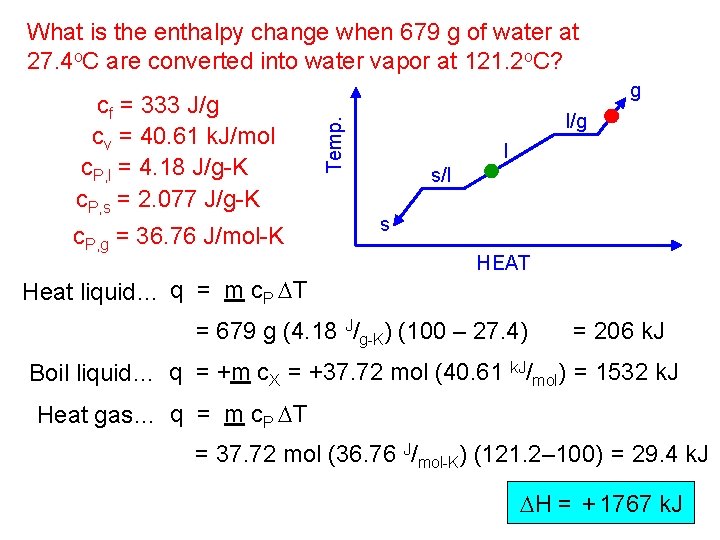 What is the enthalpy change when 679 g of water at 27. 4 o.
