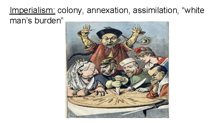 Imperialism: colony, annexation, assimilation, “white man’s burden” 