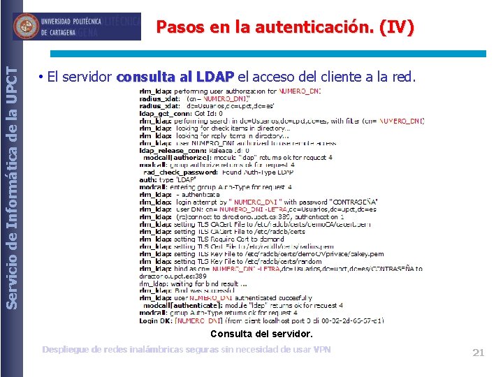 Servicio de Informática de la UPCT Pasos en la autenticación. (IV) • El servidor