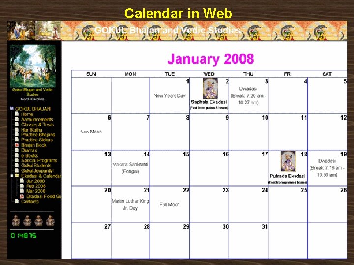 Calendar in Web 