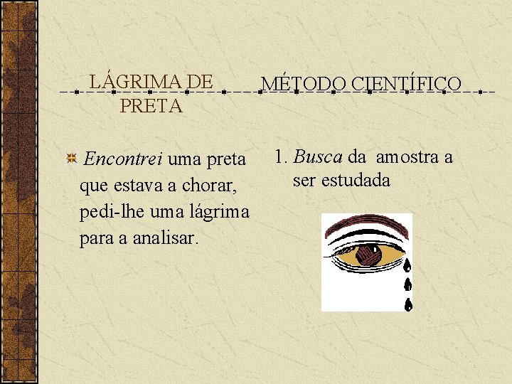 LÁGRIMA DE PRETA Encontrei uma preta que estava a chorar, pedi-lhe uma lágrima para