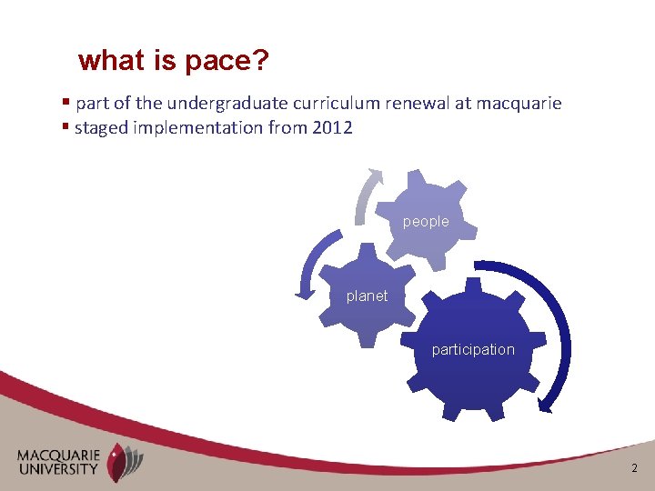 what is pace? § part of the undergraduate curriculum renewal at macquarie § staged