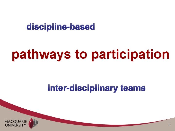 discipline-based pathways to participation inter-disciplinary teams 8 