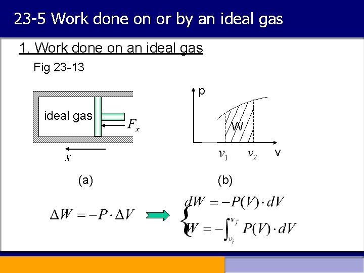 23 -5 Work done on or by an ideal gas 1. Work done on