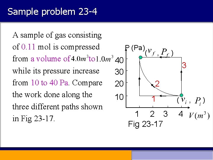 Sample problem 23 -4 A sample of gas consisting of 0. 11 mol is