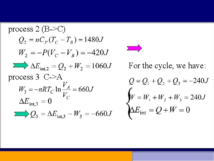 process 2 (B->C) For the cycle, we have: process 3 C->A 