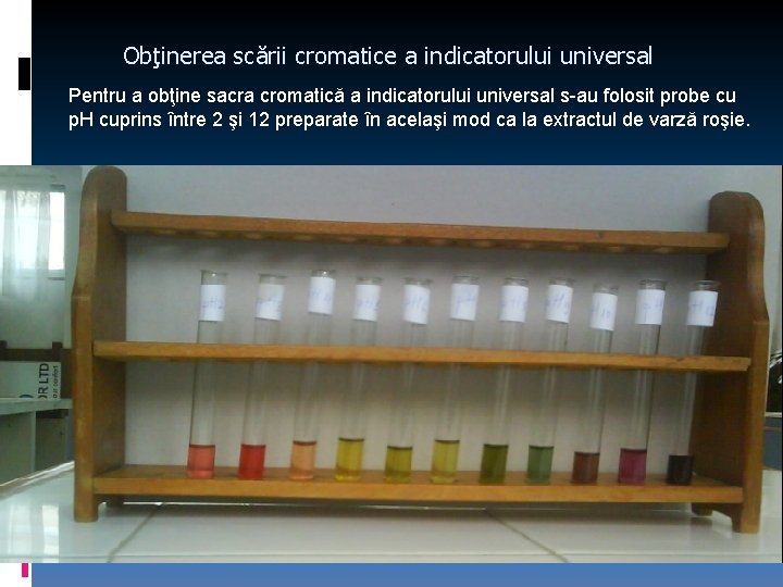 Obţinerea scării cromatice a indicatorului universal Pentru a obţine sacra cromatică a indicatorului universal