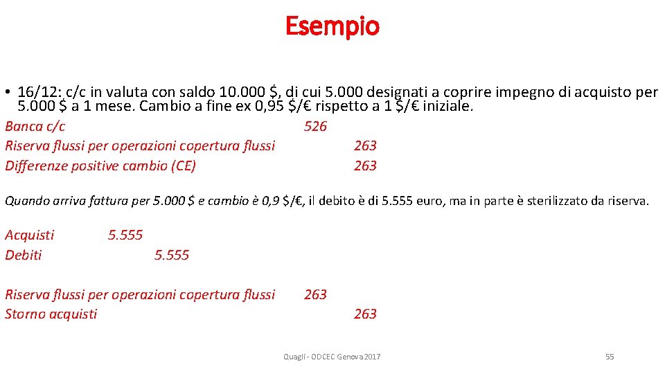 Esempio • 16/12: c/c in valuta con saldo 10. 000 $, di cui 5.