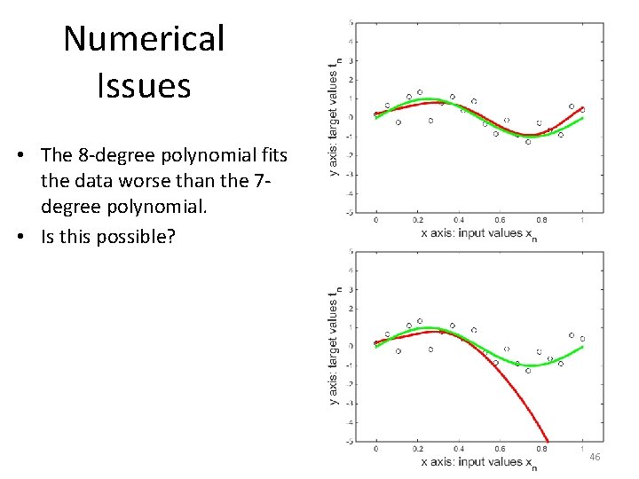 Numerical Issues • The 8 -degree polynomial fits the data worse than the 7