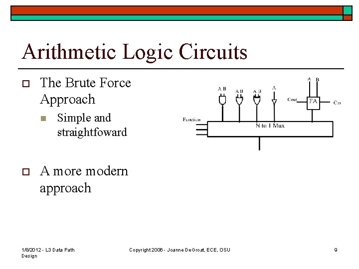 Arithmetic Logic Circuits o The Brute Force Approach n o Simple and straightfoward A