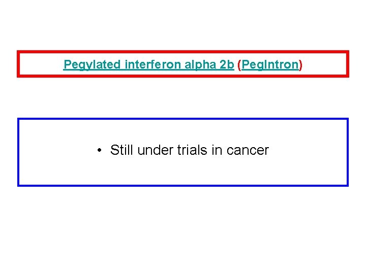 Pegylated interferon alpha 2 b (Peg. Intron) • Still under trials in cancer 