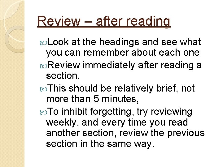 Review – after reading Look at the headings and see what you can remember Review – after reading Look at the headings and see what you can remember