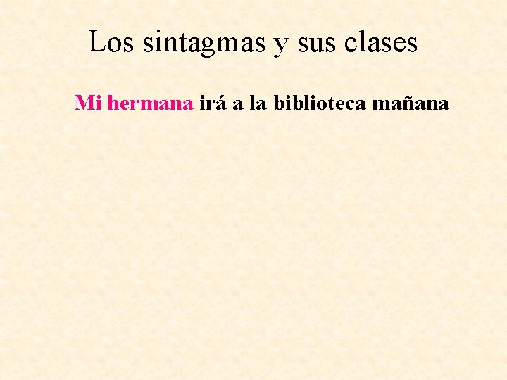 Los sintagmas y sus clases Mi hermana irá a la biblioteca mañana 