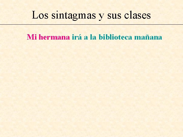 Los sintagmas y sus clases Mi hermana irá a la biblioteca mañana 