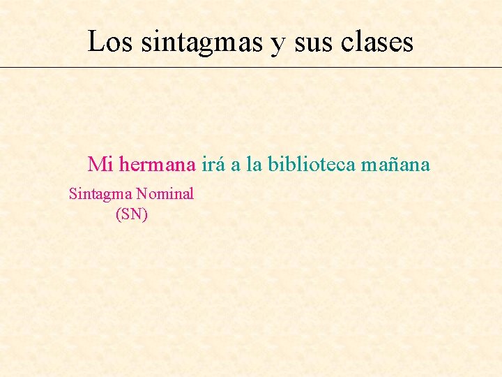 Los sintagmas y sus clases Mi hermana irá a la biblioteca mañana Sintagma Nominal