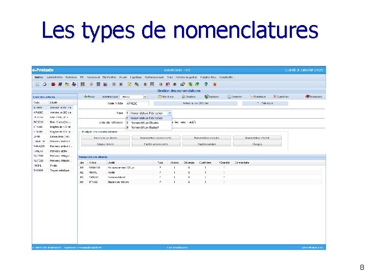 Les types de nomenclatures 8 Les types de nomenclatures 8