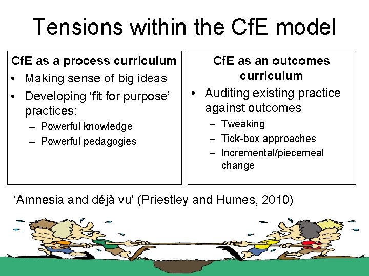 Tensions within the Cf. E model Cf. E as a process curriculum • Making