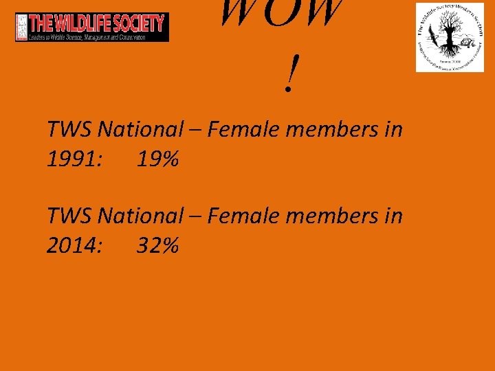 WOW ! TWS National – Female members in 1991: 19% TWS National – Female