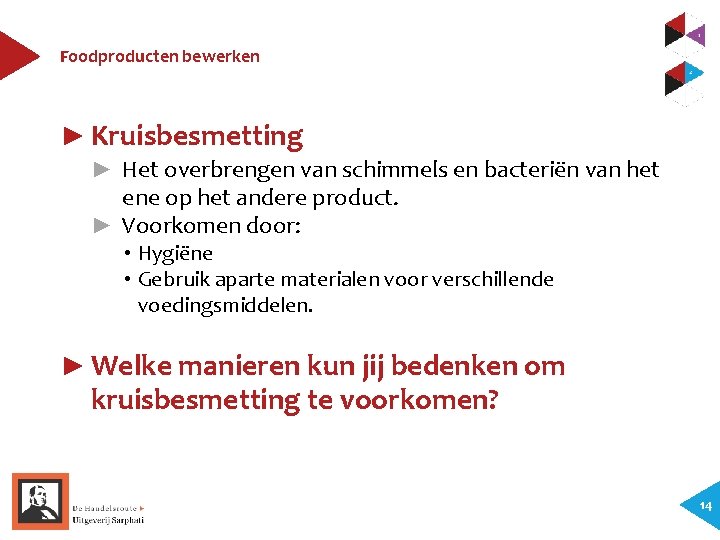 Foodproducten bewerken ► Kruisbesmetting ► Het overbrengen van schimmels en bacteriën van het ene
