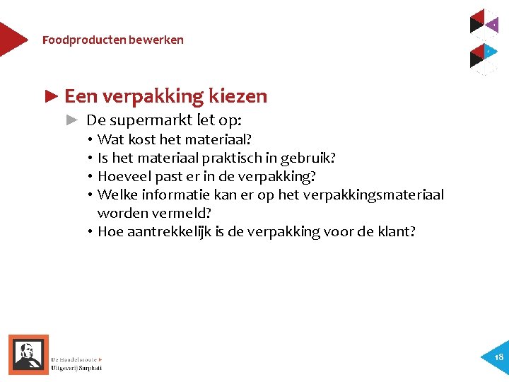 Foodproducten bewerken ► Een verpakking kiezen ► De supermarkt let op: • Wat kost