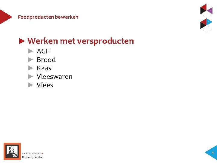 Foodproducten bewerken ► Werken met versproducten ► ► ► AGF Brood Kaas Vleeswaren Vlees