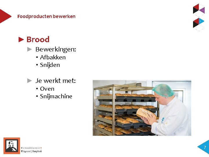 Foodproducten bewerken ► Brood ► Bewerkingen: • Afbakken • Snijden ► Je werkt met: