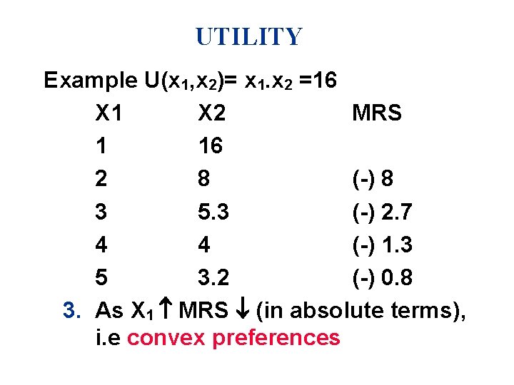 UTILITY Example U(x 1, x 2)= x 1. x 2 =16 X 1 X