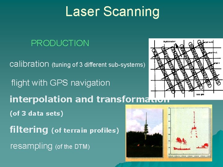 Laser Scanning PRODUCTION calibration (tuning of 3 different sub-systems) flight with GPS navigation interpolation