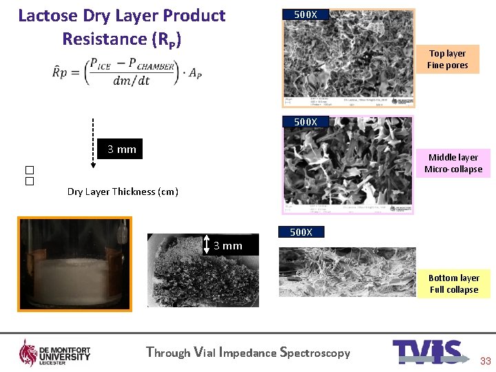 Lactose Dry Layer Product Resistance (RP) 500 X Top layer Fine pores 500 X