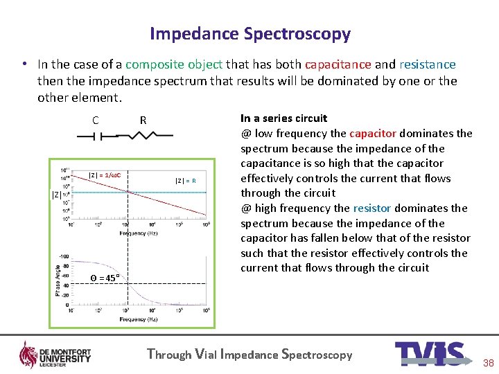 Impedance Spectroscopy • In the case of a composite object that has both capacitance