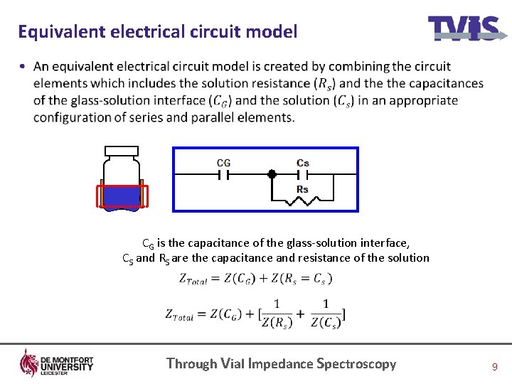 Equivalent electrical circuit model • CG is the capacitance of the glass-solution interface, CS