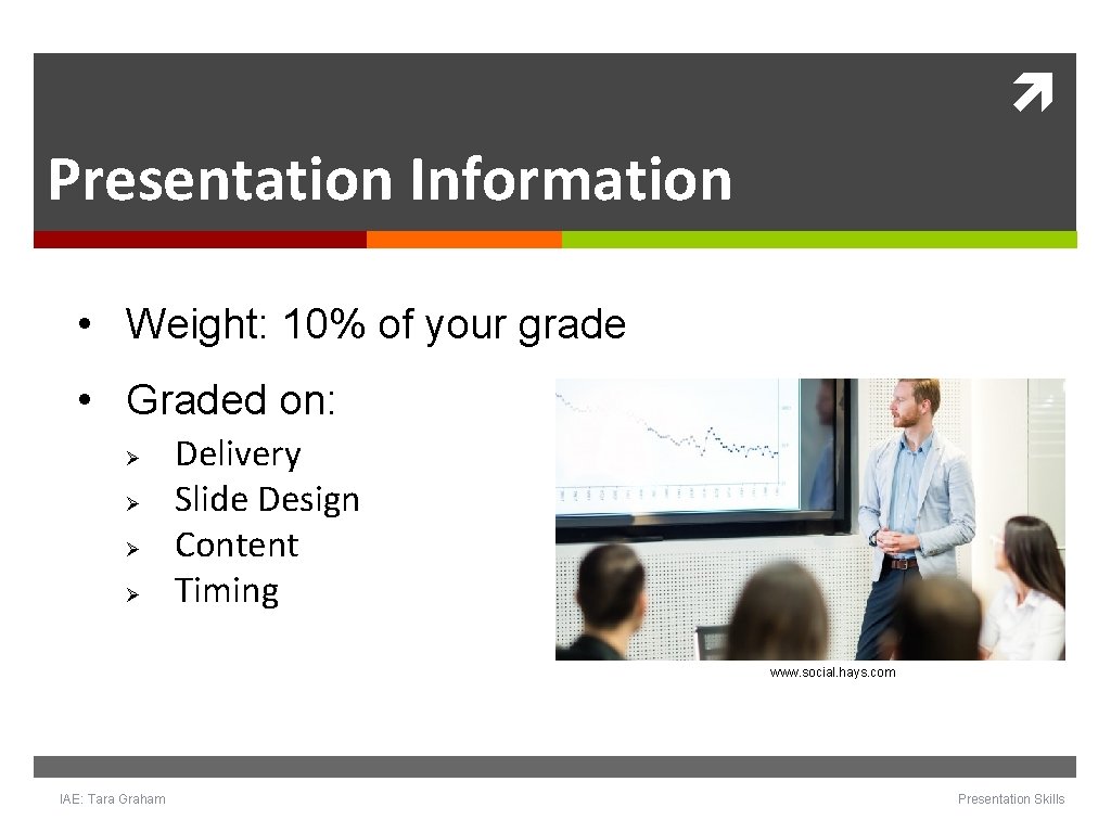 Presentation Information • Weight: 10% of your grade • Graded on: Ø Ø Presentation Information • Weight: 10% of your grade • Graded on: Ø Ø