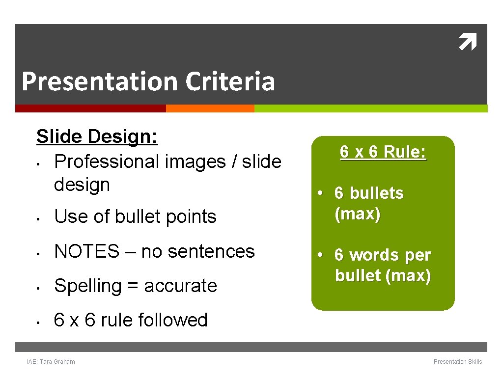 Presentation Criteria Slide Design: • Professional images / slide design • Use of Presentation Criteria Slide Design: • Professional images / slide design • Use of