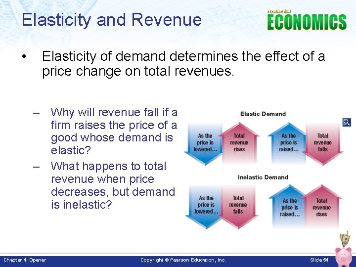 Elasticity and Revenue • Elasticity of demand determines the effect of a price change