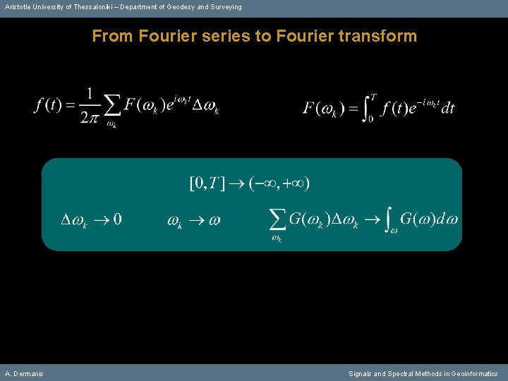 Aristotle University of Thessaloniki – Department of Geodesy and Surveying From Fourier series to