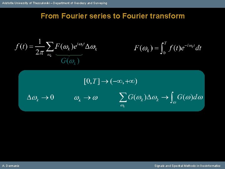 Aristotle University of Thessaloniki – Department of Geodesy and Surveying From Fourier series to