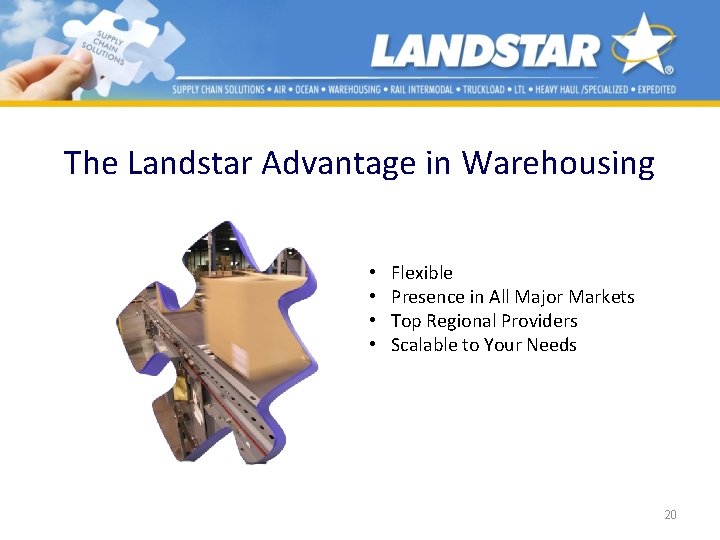 The Landstar Advantage in Warehousing • • Flexible Presence in All Major Markets Top