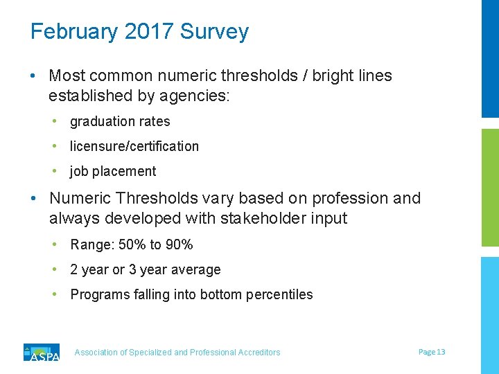 February 2017 Survey • Most common numeric thresholds / bright lines established by agencies: February 2017 Survey • Most common numeric thresholds / bright lines established by agencies: